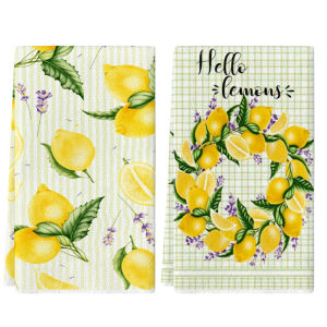 2Pcs Green Plaid Lemon Kitchen Towels 40Cm*60Cm Towel Set Best Kitchen Towels Super Absorbent Soft Cleaning Cloth Cooking and Baking Tea Towels Hand Towels Cleaning Cloths Dishcloths Kitchen Decor Living Room Decorations Kitchen Essentials ...