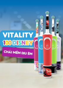 Bàn chải điện trẻ em Oral-B Vitality 100 Disney - Thiết kế dành cho trẻ em lông bàn chải mềm làm sạch nhẹ nhàng loại bỏ mảng bám