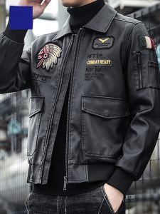 ROMON | Romon Mens Leather Jacket Casual Thickened Winter Style Fashionable Youth Lapel Motorcycle Workwear Coat Trendy