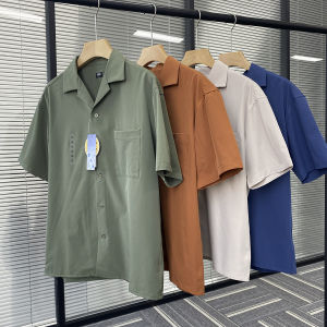 Cuban Collar Shirt Summer Style Loose Fit Breathable Smooth Short Sleeve Sun Protection Fabric UPF50+ Mens Fashion Versatile Shirt