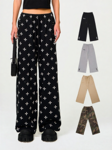 SMFK | All-over Cross Flower Print Flared Sports Pants