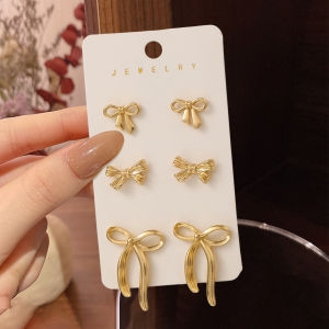 Elegant Bow Stud Earrings Exquisite Versatile Daily Wear Earring Set Womens Daily Dating Party Weddings Wear Jewelry