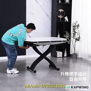 Bàn ăn mặt đá kết hợp bếp điện từ thông minh bàn ăn nâng hạ gấp gọn KT 1m2 có ngăn chứa đồ