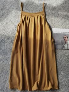 ชุดเดรสยาวผู้หญิงสไตล์ญี่ปุ่น ทรงหลวม สไตล์สตรีท แขนกุด คอวี กระโปรงทรงเอ ผ้าฝ้ายผสมโพลีเอสเตอร์