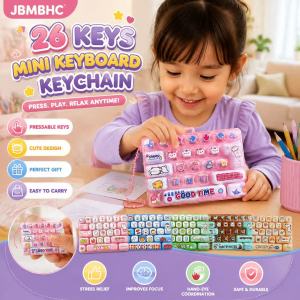 JBMBHC Cute 26 Grids Stress Relief Simulation Keyboard Keychain Animal Diary Desktop Decoration Student Bag Ornament Toy Creative Gift