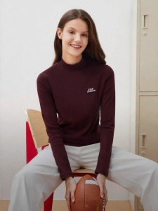 ELLE Active | Sporty Long Sleeve T-Shirt Half-High Collar Red Slim Fit