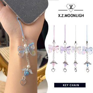 X.z. MOONLIGH น่ารักย้อนยุค Y2K โบว์พวงกุญแจอะครีลิก DIY สายคล้องโทรศัพท์มือถือปีกนางฟ้า