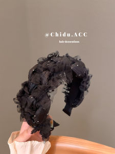 2024 New Womens Fashionable Wide Edge Hairband Lace Mesh Hair Pressing Band Korean Style Accessory Elegant Sensation Fairy Tale