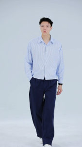 Mannered by HUILISHI Long Sleeve Boxy Cropped Polo for Men Striped Pattern Box Fit Oversized/Loose Style Thick Cotton Fabric