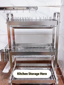 SJorage Stainless Steel Dish Rack with Water Tray Thickened Kitchen Dish Drainer Organizer Rack
