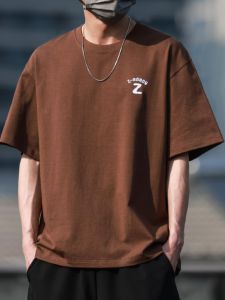 Embroider Heavy Weight Pure Cotton Short-Sleeved T-shirt Mens Japanese Fashion Brand Ins Print T-shirt Summer Loose Students Half-Length Sleeve Top