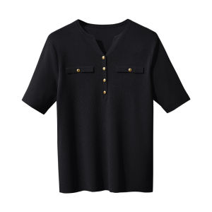 AMII | Elegant Short Sleeve Knitwear Four Flat Stitch Icy Silk