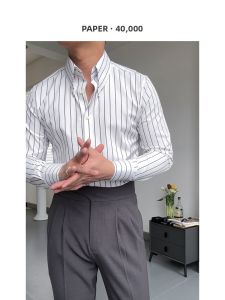 Retro Striped Casual Business Fitted Italian Long Point Collar Non-iron Shirt