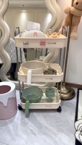 Giá Nhựa Đẩy 3 Tầng Gấu Có Bánh Xe Đựng Đồ Đa Năng. Kệ Đựng Sách Văn Phòng Phẩm Để Đồ Nhà Tắm Bỉm Sữa. Xe Đẩy Spa Nail