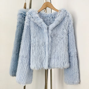 Womens Genuine Rabbit Fur Coat Natural Fur Jacket Thick Soft Warm Winter Luxury Elegant Casual Premium Outerwear Clothing