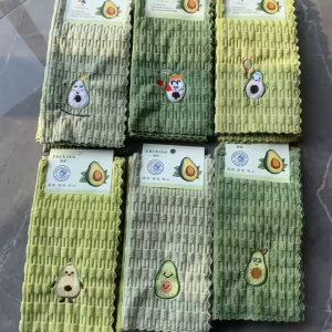 Bộ 4 khăn lau bếp Trái Bơ - Cà Phê bằng sợi microfiber dày thêu hình trái cây siêu thấm hút