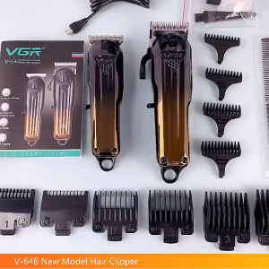 VGR V-646 Rechargeable 2-Piece Barber Hair Cutting Kit Hair Trimmer Professional Hair Clipper Reable Hair Cutting Machine Barber Hair Trimmer Set LED Trimmer For Men