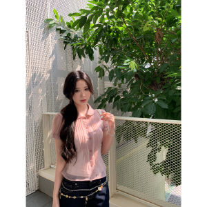Slim French Style Pink Collar Short Sleeve Shirt