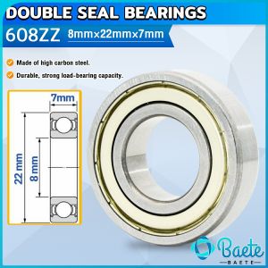 Baete 608ZZ Ball Bearing High Speed Sealed Miniature Bearings Carbon Steel Deep Groove Ball Bearings