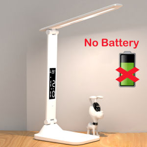 Foldable USB Plug‑in LED Desk Lamp Touch Dimmable Eye‑Protection Table Lamp with Calendar Temperature Alarm Clock for Bedroom