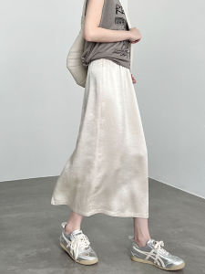 Acetate Satin A-Line Mini Skirt Womens Summer New plus Size High Waist Bodycon Fat MM Shiny Mid-Length Slit Word Skirt