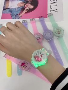2-Piece Set of Pink Rainbow Horse Cute Luminous Silicone Round Quartz Watches and Star-Moon Colorful Bead Heart Unicorn Pendant Beaded Bracelet Set with Luminous Colorful Lights That Change Colors and a Comfortable Silicone Soft Strap It Is the Best ...