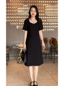 High-Waist Loose Fit Cotton Blend Dress for Plus Size Women Summer 2023 New Style Casual Work Clothing Square Collar Mid-Length Long Sleeveless