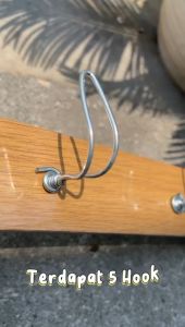 Kapstok Kayu Polos 5 Kail Ulir Besi - Gantungan Baju & Pakaian Dinding Minimalis