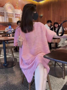 MUAMY Summer New Style Slimming Loose Meat Covering Elegant Dress Commute Simple Waist Type H Version Short Sleeve round Neck