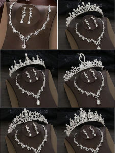 Wedding Crown Headwear Set Korean Style Necklace Bridal Gown Accessories Bride Birthday Hair Accessory Earring Set