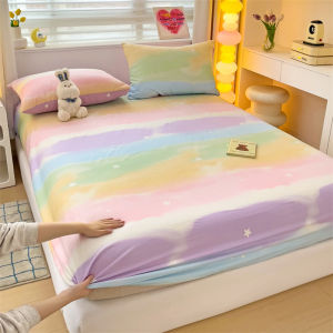 Dansunreve Rainbow Fittesheet 100% Cotton Soft Cartoon Bedsheet Single Queen King