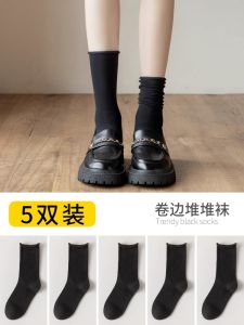 Black Non-Cotton Mid-Calf Socks for Women Thin Summer Style Leather Shoes Matching Long Tube Socks Breathable Moisture Wicking