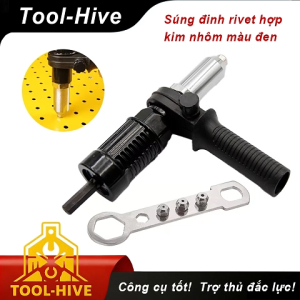 Bộ đầu chuyển đổi súng đinh tán lắp máy khoan kèm 4 đầu kẹp đinh và tay cầm dụng cụ sửa chữa gia công kim loại chuyên nghiệp