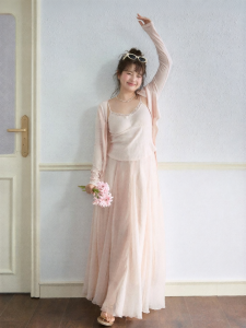 JULULOOK | Bộ Áo Khoác Cardigan Đầm Dây và Váy Ngắn Màu Hồng Đáng Yêu và Thời Trang Kích Cỡ Lớn