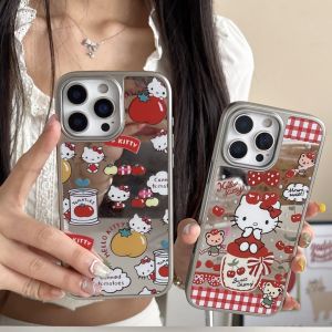 Sanrio | Cute Cartoon Sanrio Hello Kitty Silver Plating Phone Case For iPhone 17 16 15 14 13 12 11 Pro Max Cases Mirror Surface Cover