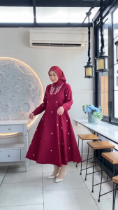 DRESS MIDI WANITA DEWASA BORDIR KOMPUTER BAHAN KATUN PREMIUM TERBAIK