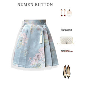 NUMEN BUTTON | Blue Summer Cheongsam Style A-line Skirt