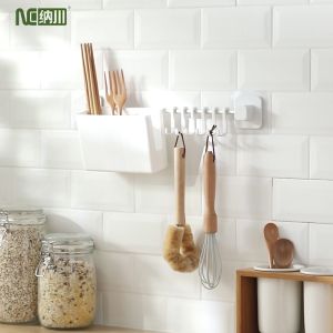NACHUAN Kitchen Hanging Rack with Hooks Wall Mounted Rod Hanger Cutlery Rack Punch-free Aluminum Durable Hook Tools Storage Rack