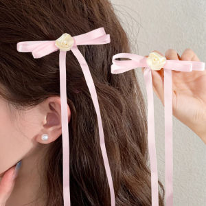 2pcs Korean Pink Rose Bow Hair Clip for Women Vintage Elegant Solid Color Side Clip Barbie Bow Barrettes Hair Accessories