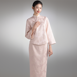 Pink Fleece Lined New Chinese Style Cheongsam Set Wedding Engagement Party Dress Floral Embroidery Long Sleeve Mid-Length Skirt