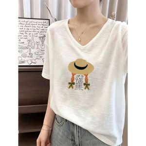 V.C.I | Design Printed Ice Silk V-neck Short Sleeve T-Shirt
