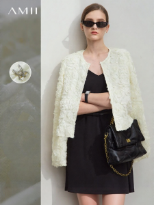 AMII | Elegant Romantic Rose Embellished Round Collar Short Jacket