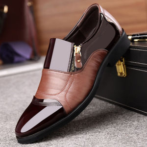 Business Casual Breathable Leather Shoes Mens Trendy Large Size Comfortable Spring Autumn Season Sharp Toe Flat Heel Rubber Outsole