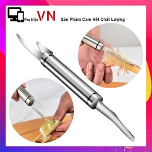 Dụng Cụ Lột Bóc Vỏ Tôm Hai Đầu Băng Thép Khổng Gỉ - Cây Tách Vỏ Tôm Lấy Chỉ Tôm Kèm Dao Làm Lòng Gà Vịt Mổ Cá Cạo Vảy 2in1 Đa Năng