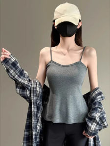 Slimming Womens Tank Top with Chest Pad Inner Wear Summer Sleeveless Vest Outerwear Korean Style Pear Shape Fit Regular Length