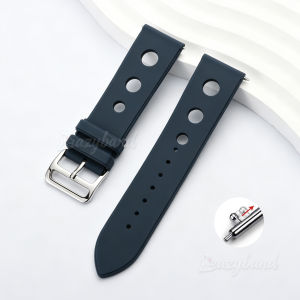 Vintage Thick Silicone 18mm 20mm 22mm Perforated Watch Strap Black Universal Breathable Retro Sport Band Diving Racing Bracelet