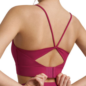 Thin shoulder yoga vest integrated fixed cup sports bra high elasticity V-shaped back gathering fitness bra for women