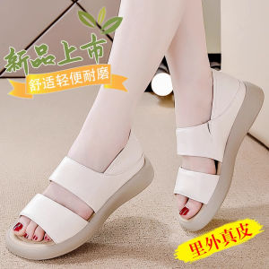 Best Selling Trendy Two-Way Genuine Leather Sandals Womens Summer New Fashion Slip-On Casual Flat Bottom Beach Shoes