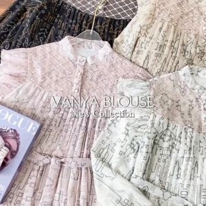 Vanya Top atasan kemeja blouse wanita plisket motif ceruty korean style by siori
