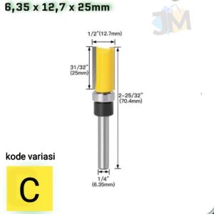 Mata Profil Lurus Flush Trimmer Straight Router Bits As 6.35mm x 12.7mm Shank 1/4 Single Bearing